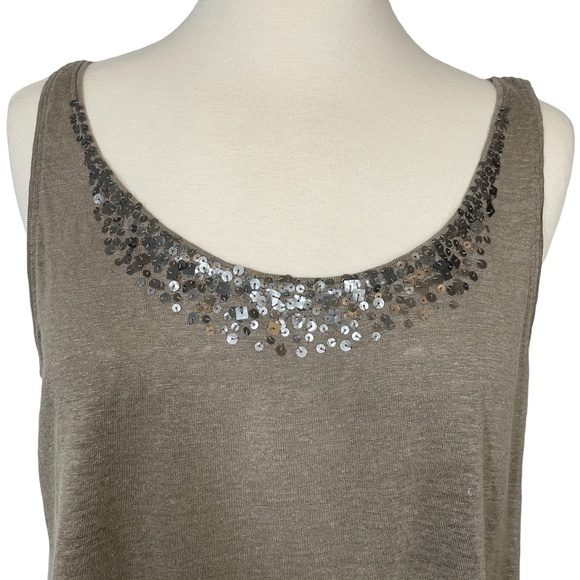 Eileen Fisher Taupe 100% Linen Tank Top w/Sequined Neckline Sz M - Picture 4 of 7